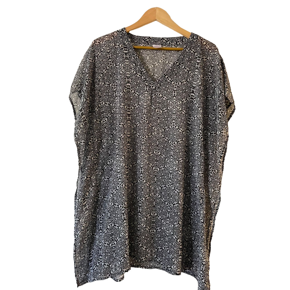 Merona Size S Black Mosaic V-Neck Swim Cover Up Beach Tunic Kaftan Swimwear